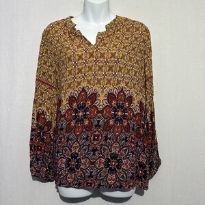 New Directions Multicolored Long Sleeve Blouse Petite Large